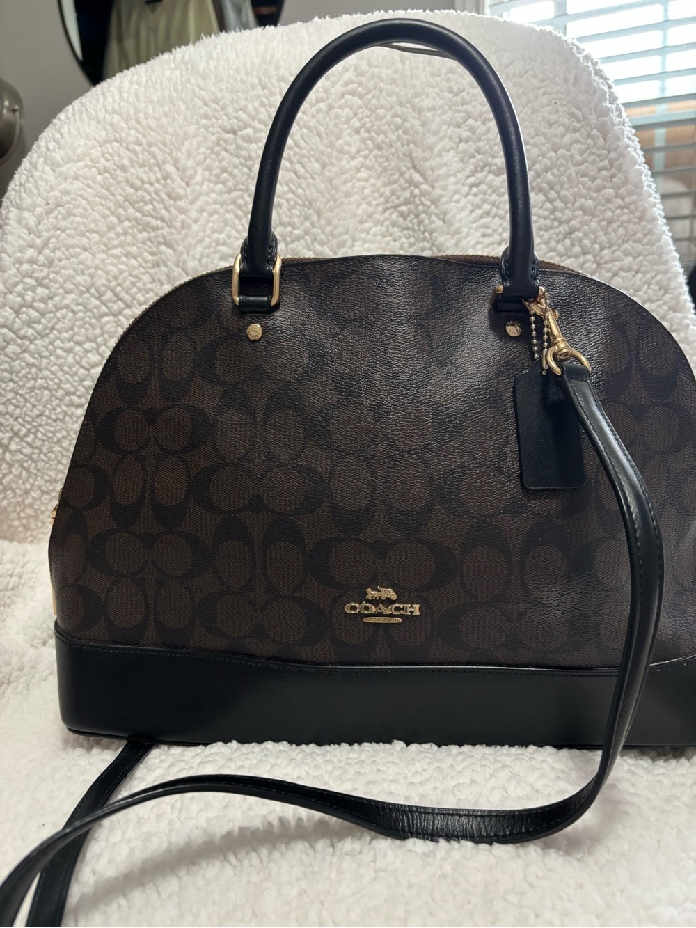 Coach Brown Signature Dome Satchel with Black Trim
